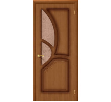 Дверь межкомнатная шпонированная «Греция» Орех (Шпон файн-лайн) остекление Бронза