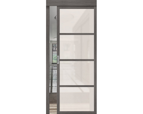 Дверь раздвижная из эко шпона «Твигги-11.3» Grey Melinga остекление Magic Fog