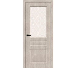 Дверь межкомнатная из эко шпона «Скинни-15» Cappuccino Melinga остекление White Сrystal