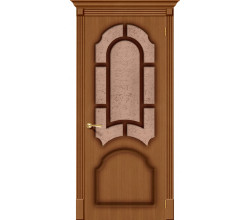 Дверь межкомнатная шпонированная «Соната» Орех (Шпон файн-лайн) остекление Бронза