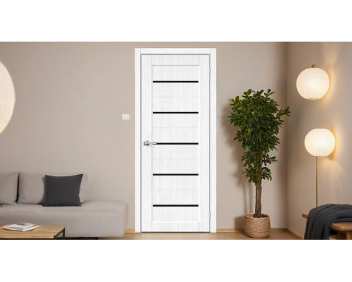 Дверь межкомнатная из эко шпона «Мода-22 Black Line» Snow Melinga глухая