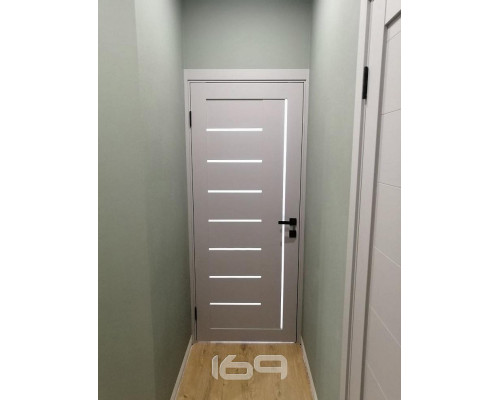 Дверь межкомнатная из эко шпона «Браво-29» Grey Wood остекление Magic Fog