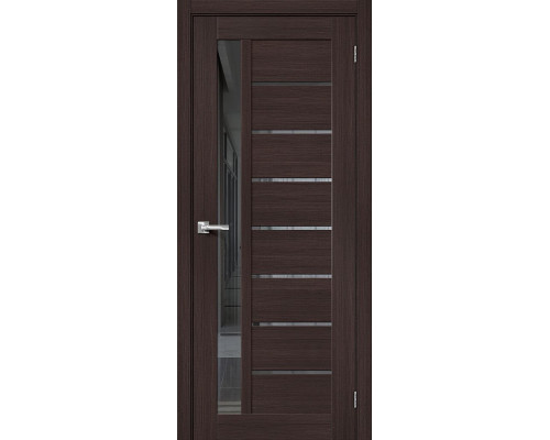 Дверь межкомнатная из эко шпона «Браво-27» Wenge Melinga остекление Mirox Grey