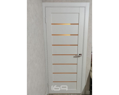 Дверь межкомнатная из эко шпона «Браво-22» Bianco Veralinga остекление Magic Fog