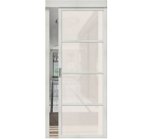 Дверь раздвижная из эко шпона «Твигги-11.3» Bianco Veralinga остекление Magic Fog