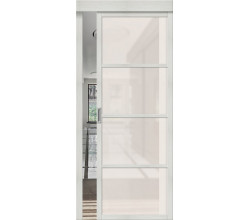 Дверь раздвижная из эко шпона «Твигги-11.3» Bianco Veralinga остекление Magic Fog