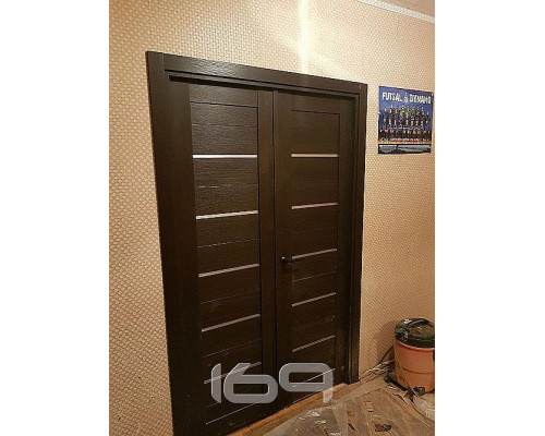 Дверь межкомнатная из эко шпона складная «Браво-22» Wenge Melinga остекление Magic Fog