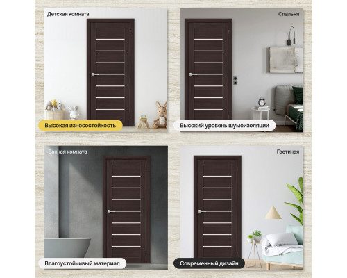 Дверь межкомнатная из эко шпона «Браво-22» Wenge Melinga остекление Magic Fog