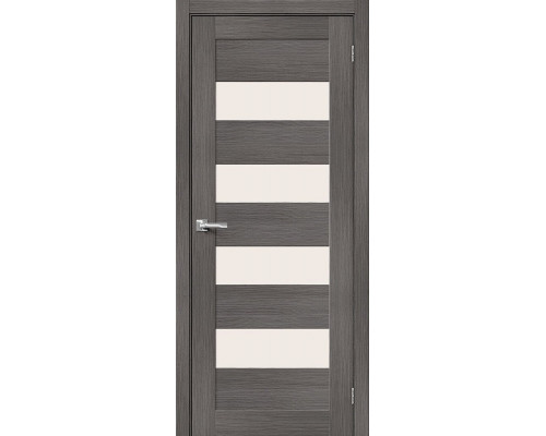 Дверь межкомнатная из эко шпона «Браво-23» Grey Melinga остекление Magic Fog