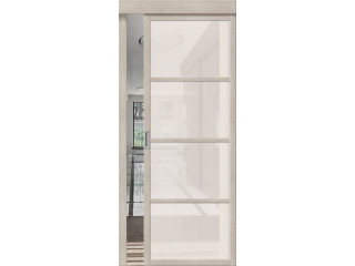 Дверь раздвижная из эко шпона «Твигги-11.3» Cappuccino Melinga остекление Magic Fog