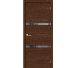 Дверь межкомнатная из эко шпона «Браво-2.55» Brown Skyline остекление зеркало в цвете 