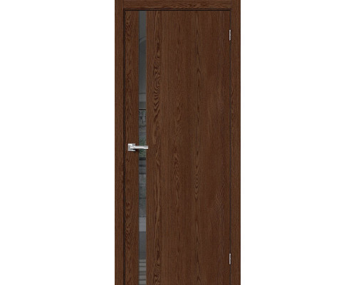 Дверь межкомнатная из эко шпона «Браво-1.55» Brown Dreamline остекление зеркало в цвете 