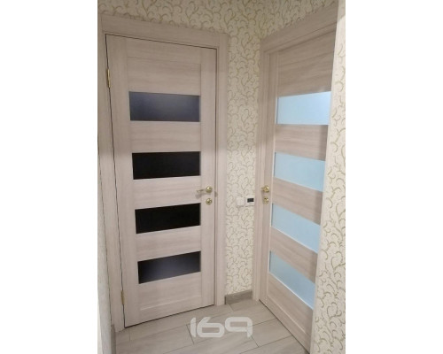 Дверь межкомнатная из эко шпона «Браво-23» Cappuccino Melinga остекление Magic Fog