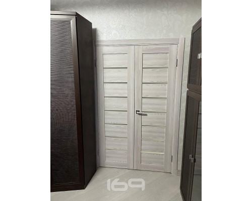 Дверь межкомнатная из эко шпона «Браво-22» Riviera Ice остекление Magic Fog