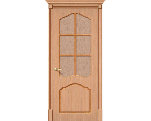 Дверь межкомнатная шпонированная «Каролина» Дуб Ф-05 (Шпон файн-лайн) остекление Бронза