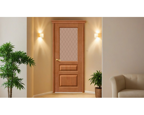 Дверь межкомнатная из Массива сосны «М5» Светлый лак остекление художественное