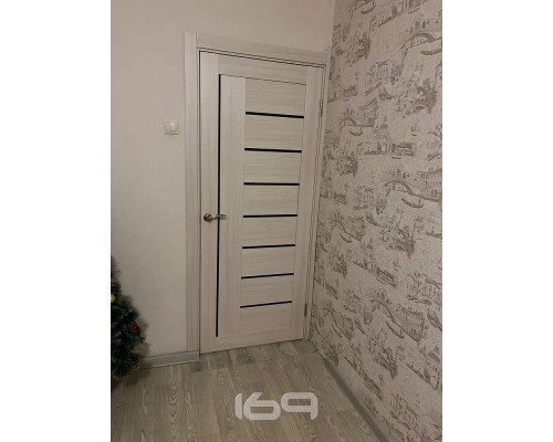 Дверь межкомнатная из эко шпона «Браво-29» Cappuccino Melinga остекление Magic Fog