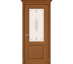 Дверь межкомнатная шпонированная «Статус-13» Орех Ф-11 (Шпон файн-лайн) остекление Сатинато белое