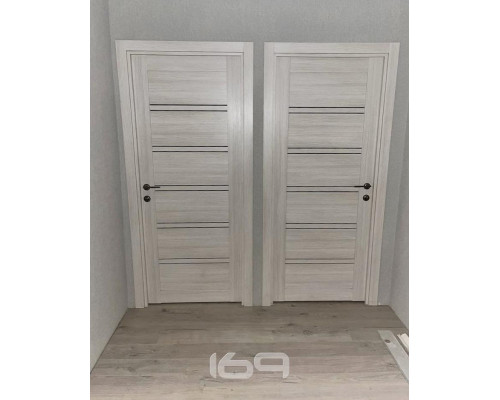 Дверь межкомнатная из эко шпона «Браво-28» Cappuccino Melinga остекление Magic Fog