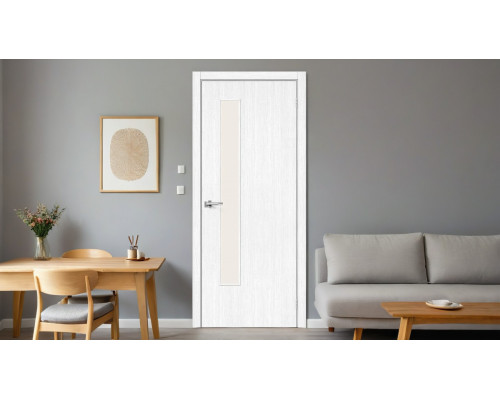 Дверь межкомнатная из эко шпона «Браво-9» Snow Melinga остекление Magic Fog