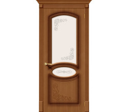 Дверь межкомнатная шпонированная «Азалия» Орех (Шпон файн-лайн) остекление Сатинато белое