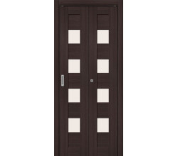 Дверь межкомнатная из эко шпона складная «Браво-23» Wenge Melinga остекление Magic Fog