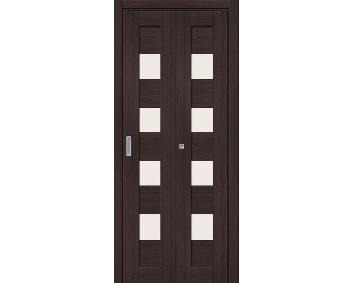 Дверь межкомнатная из эко шпона складная «Браво-23» Wenge Melinga остекление Magic Fog