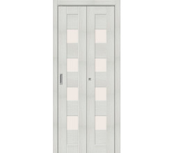 Дверь межкомнатная из эко шпона складная «Bravo-23» Bianco Veralinga остекление Magic Fog