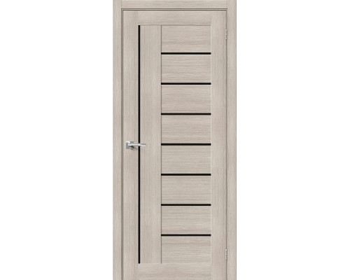 Дверь межкомнатная из эко шпона «Браво-29» Cappuccino Melinga остекление Black Shine