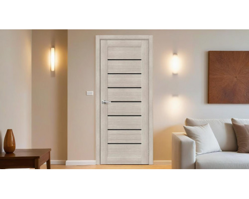 Дверь межкомнатная из эко шпона «Браво-22» Cappuccino Melinga остекление Black Star