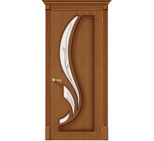 Дверь межкомнатная шпонированная «Лилия» Орех (Шпон файн-лайн) остекление Сатинато белое