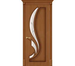 Дверь межкомнатная шпонированная «Лилия» Орех (Шпон файн-лайн) остекление Сатинато белое