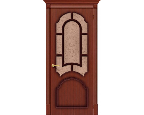 Дверь межкомнатная шпонированная «Соната» Макоре (Шпон файн-лайн) остекление Бронза