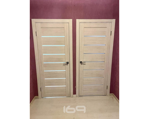 Дверь межкомнатная из эко шпона «Браво-22» Cappuccino Melinga остекление Magic Fog