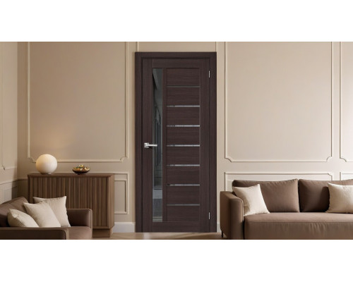 Дверь межкомнатная из эко шпона «Браво-27» Wenge Melinga остекление Mirox Grey