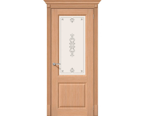 Дверь межкомнатная шпонированная «Статус-13» Дуб Ф-05 (Шпон файн-лайн) остекление Сатинато белое