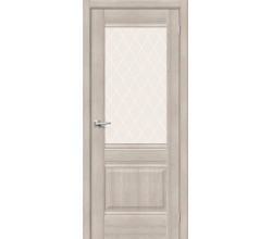 Дверь межкомнатная из эко шпона «Прима-3» Cappuccino Melinga стекло White Сrystal