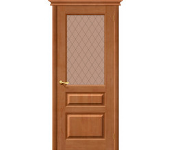 Дверь межкомнатная из Массива сосны «М5» Светлый лак остекление художественное