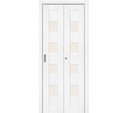 Дверь межкомнатная из эко шпона складная «Bravo-23» Snow Melinga остекление Magic Fog