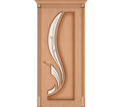 Дверь межкомнатная шпонированная «Лилия» Дуб Ф-05 (Шпон файн-лайн) остекление Сатинато белое