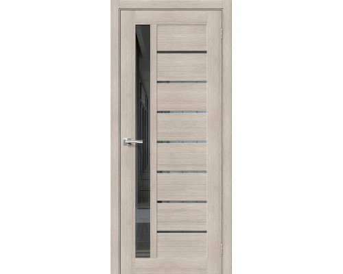 Дверь межкомнатная из эко шпона «Браво-27» Cappuccino Melinga остекление Mirox Grey