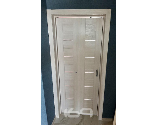 Дверь межкомнатная из эко шпона складная «Браво-22» Cappuccino Melinga остекление Magic Fog