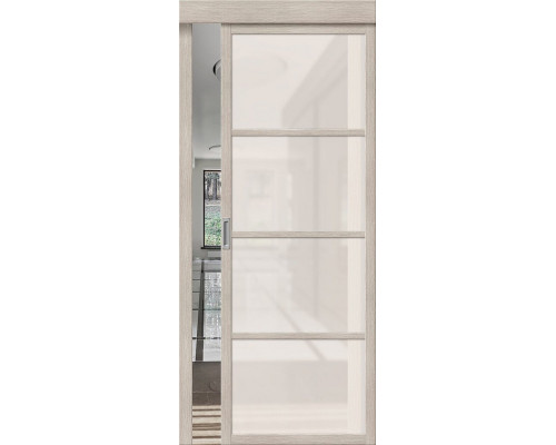 Дверь раздвижная из эко шпона «Твигги-11.3» Cappuccino Melinga остекление Magic Fog