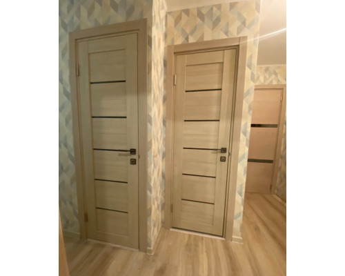 Дверь межкомнатная из эко шпона «Браво-22» Cappuccino Melinga остекление Magic Fog