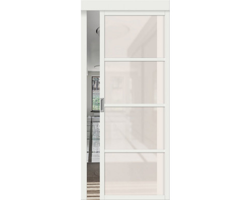 Дверь раздвижная «Твигги-11.3» White Matt остекление Magic Fog
