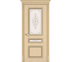 Дверь межкомнатная шпонированная «Стиль» БелДуб (Шпон файн-лайн) остекление художественное