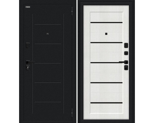 Дверь входная металлическая «Борн/SBlack» Букле черное/Bianco Melinga