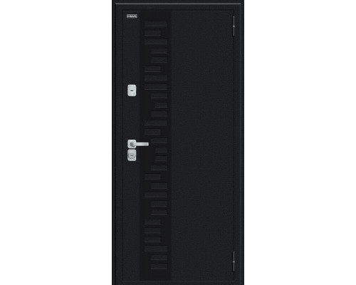 Дверь входная металлическая с терморазрывом «Thermo Техно Д2/BChrome» Букле черное/Cappuccino Melinga