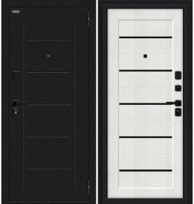 Дверь входная металлическая «Борн/SBlack» Букле черное/Bianco Melinga