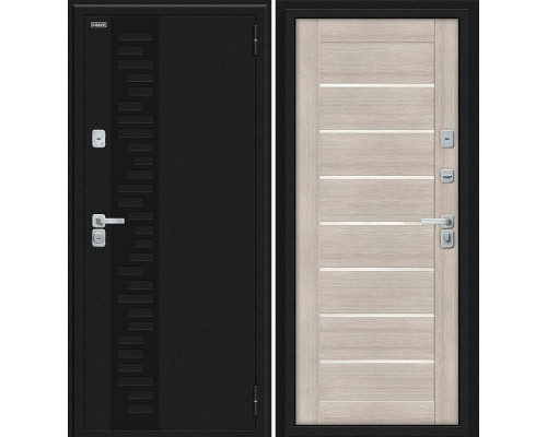 Дверь входная металлическая с терморазрывом «Thermo Техно Д2/BChrome» Букле черное/Cappuccino Melinga